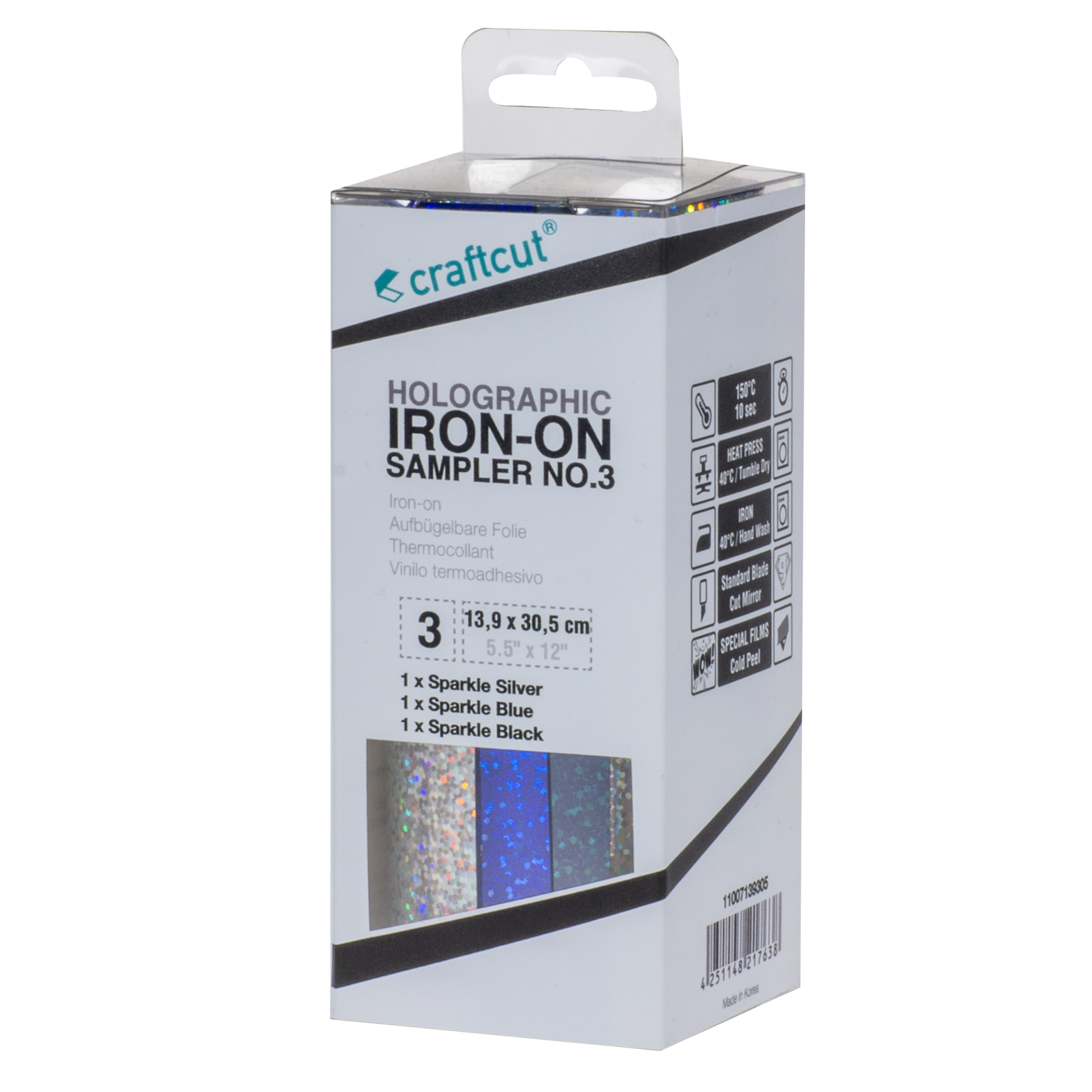 craftcut® Holographic Iron-On, Sampler No.3, 3 x 13,9 cm x 30,5 cm